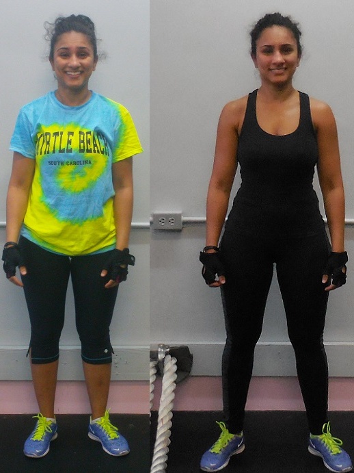 A before-and-after image showcasing weight loss transformation results at Glatter Fitness.
