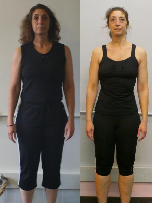 Before-and-after weight loss transformation at Glatter Fitness.