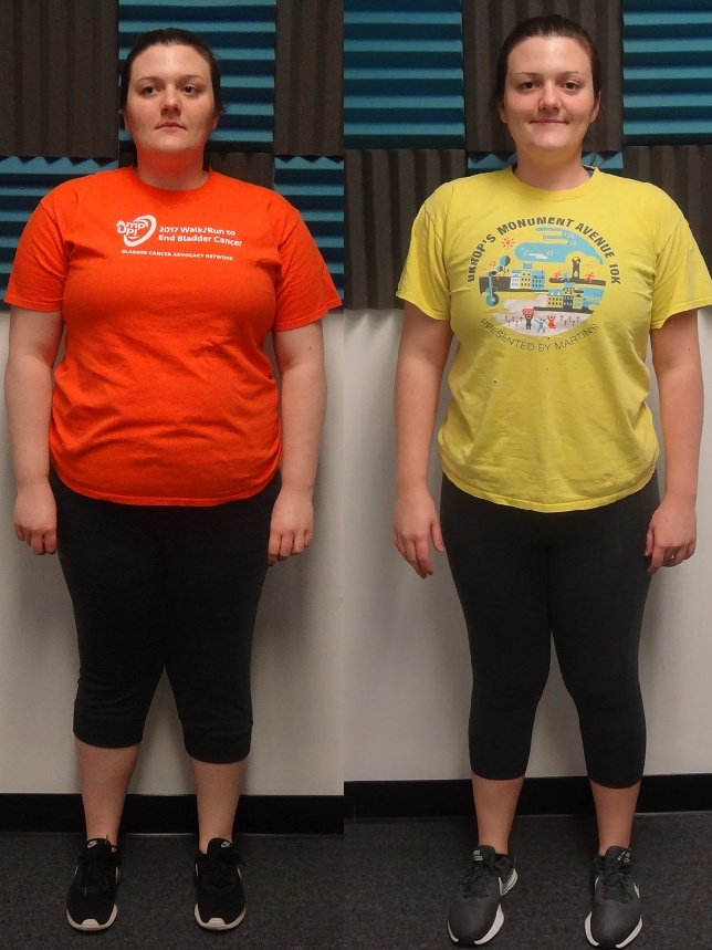 Before-and-after weight loss transformation at Glatter Fitness.