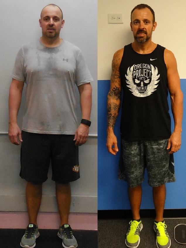 A before-and-after image illustrating weight loss transformation at Glatter Fitness.